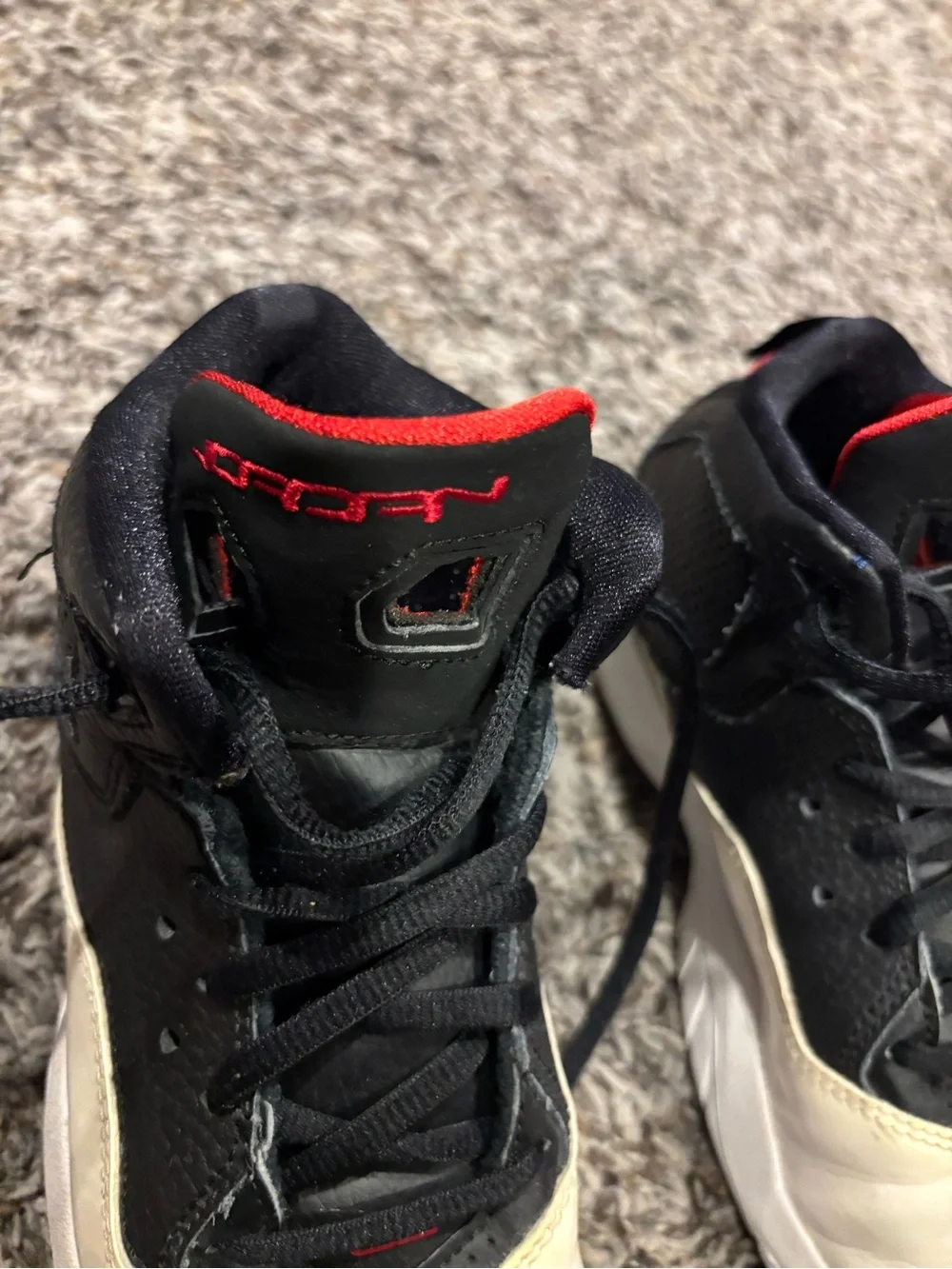 Kids Jordan Black, White & Red High-Top Basketball Shoes